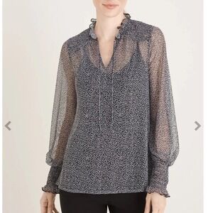 Chico's Smoked Mesh Top Size Large (Chico's 2=L) Peplum Sheer Over Black Tank‎